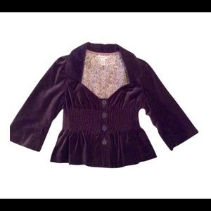 Anthropologie Purple Velvet Peplum Blazer